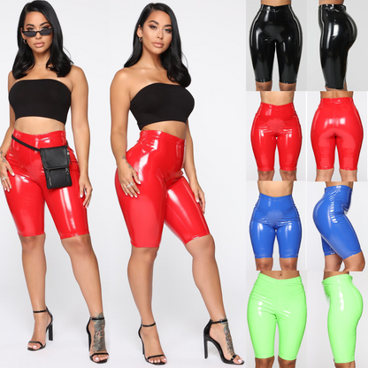 Women's Shiny Leather Short Pants - skyjackerz
