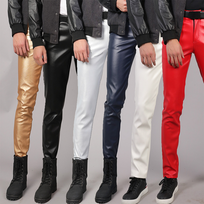 Men's Skinny Elastic Leather Pants - skyjackerz