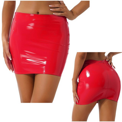 White / S Glossy Latex Miniskirt For Women - skyjackerz