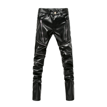 Black / 28 Men's Slim Elastic Leather Pants - skyjackerz