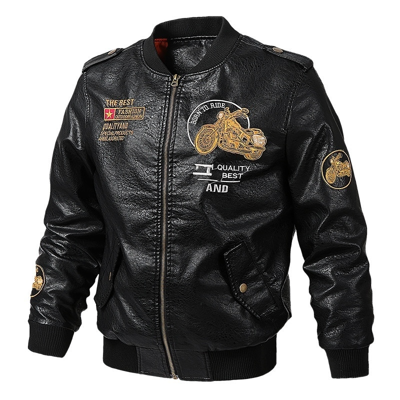 Black / S Men's Biker Leather Jacket - skyjackerz
