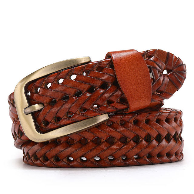 Orange / 100 cm Men's Braided Leather Belt - skyjackerz