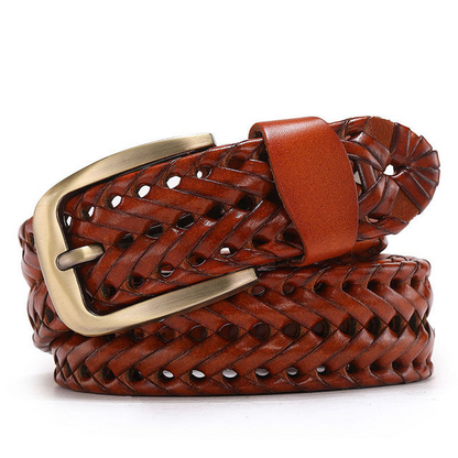 Orange / 100 cm Men's Braided Genuine Leather Belt - skyjackerz