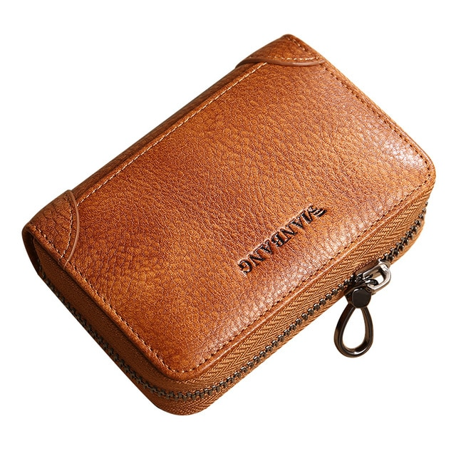 Light-Brown Men's Buffy Zipper Leather Wallet - skyjackerz