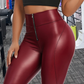 Red / S Leather Yoga Pants For Women - skyjackerz