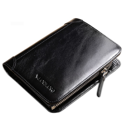 Black Men's Vintage Zipper Leather Wallet - skyjackerz