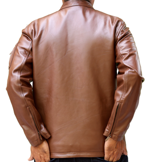 Medium Casual Brown Leather Jacket For Men - skyjackerz