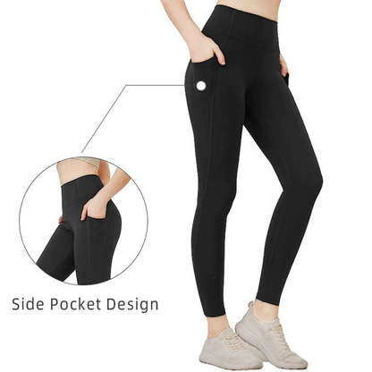 Black / S Women's Plain Pocket Yoga Tights - skyjackerz