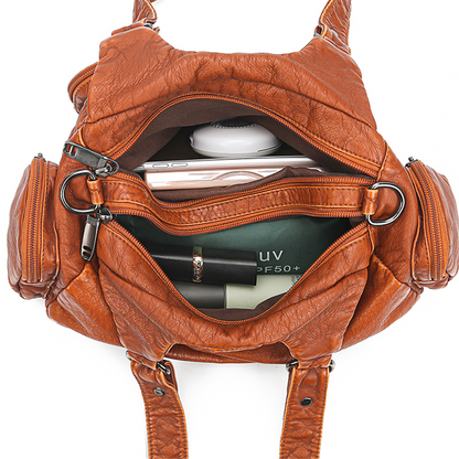 Brown Women's Soft Leather Handbag - Mong Collection - skyjackerz