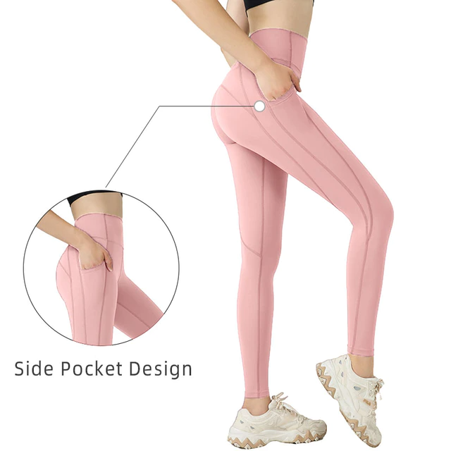 Pink / S Women's Plain Pocket Yoga Tights - skyjackerz