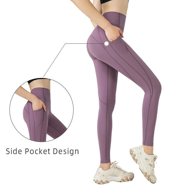 Purple / S Women's Plain Pocket Yoga Tights - skyjackerz