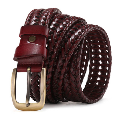 Wine-Red / 100 cm Men's Braided Genuine Leather Belt - skyjackerz
