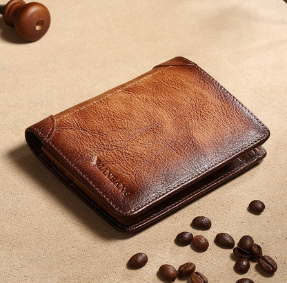 Brown Anti-Scam Leather Wallet For Men - skyjackerz