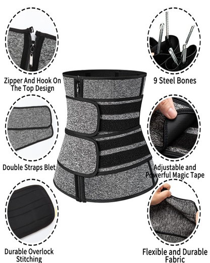 Black - Zipper- 2 Blet / S Women Neoprene Waist Trainer Belt - skyjackerz