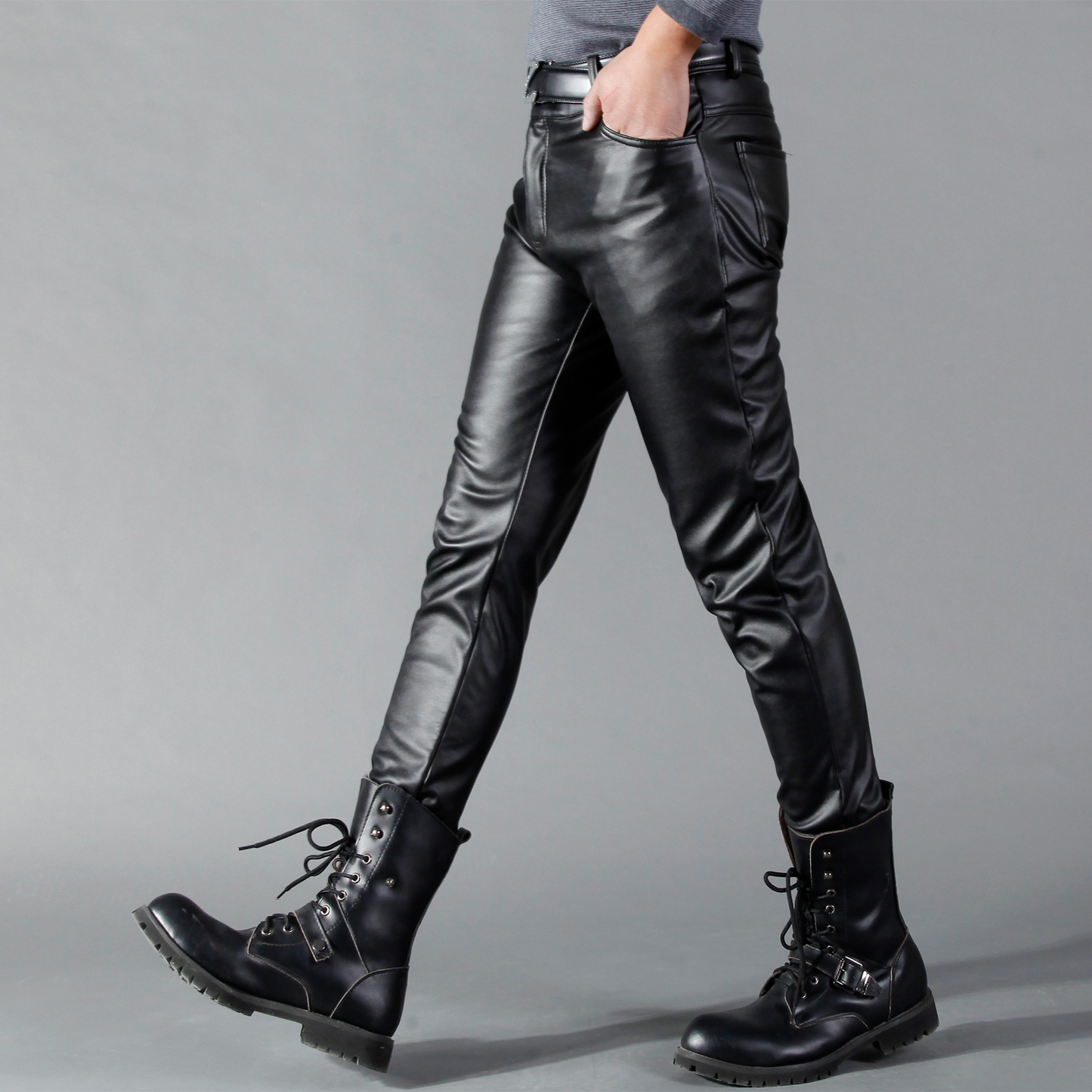 Men's Fit Elastic Leather Pants - skyjackerz