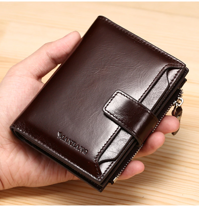 Brown Men's Zipper Anti-Scam Leather Wallet - skyjackerz