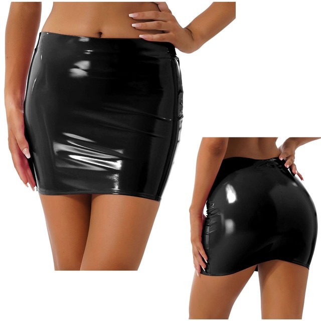 Glossy Latex Miniskirt For Women - skyjackerz