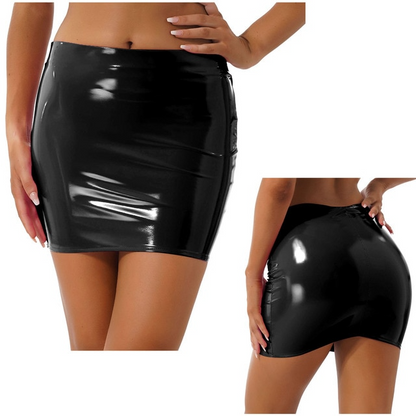 White / S Glossy Latex Miniskirt For Women - skyjackerz