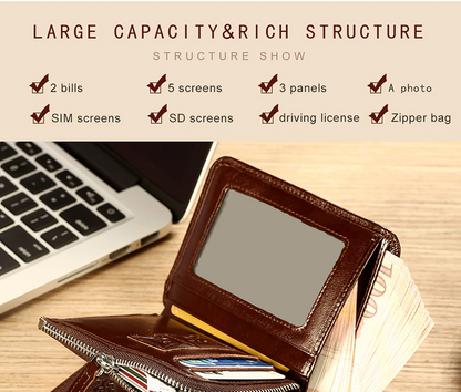 Men's Vintage Zipper Leather Wallet - skyjackerz