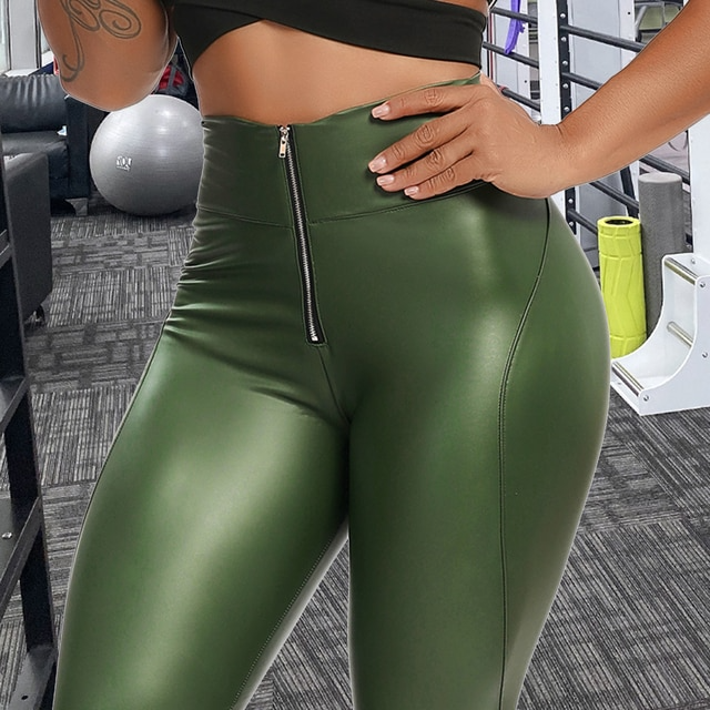 Green / S Leather Yoga Pants For Women - skyjackerz
