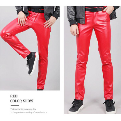 Men's Skinny Elastic Leather Pants - skyjackerz