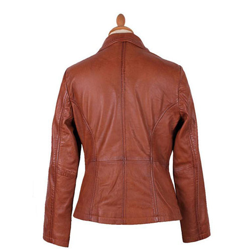 Alden Brown Cognac Leather Jacket For Women - skyjackerz