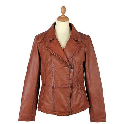X Small Alden Brown Cognac Leather Jacket For Women - skyjackerz