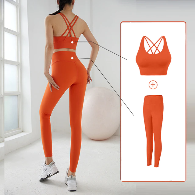 Orange / S Push Up Yoga Outfit For Women - skyjackerz