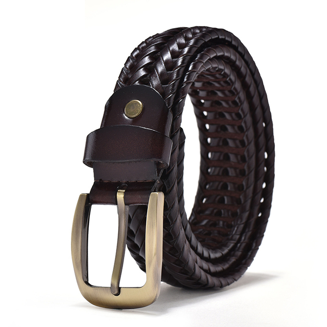 Coffee / 100 cm Men's Braided Leather Belt - skyjackerz