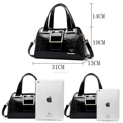 Black Women's Crocodile Leather Shoulder Bag - Leather Handbag - skyjackerz