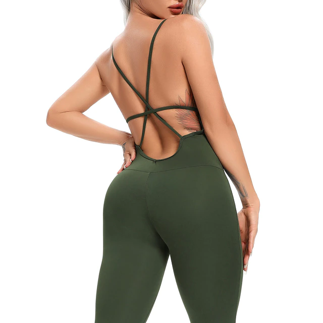 Army-Green / S Backless Yoga Jumpsuit For Women - skyjackerz