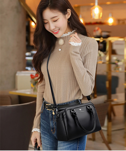 Black Ava Leather Crossbody Messenger Bag for Women - skyjackerz
