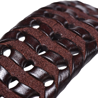 Red-Black / 100 cm Men's Braided Genuine Leather Belt - skyjackerz