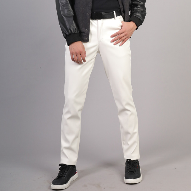 White / 28 Men's Skinny Elastic Leather Pants - skyjackerz