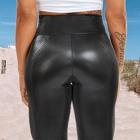 Serpentine / S Printed Leather Yoga Pants For Women - skyjackerz