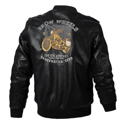 Black / Medium Custom Men's Biker Leather Jacket - skyjackerz
