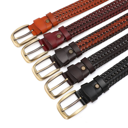 Red-Black / 100 cm Men's Braided Genuine Leather Belt - skyjackerz