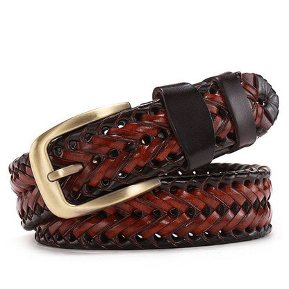 Red-Black / 100 cm Men's Braided Genuine Leather Belt - skyjackerz