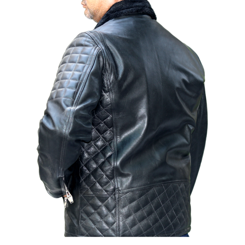 Biker Black Furry Leather Jacket For Men - skyjackerz