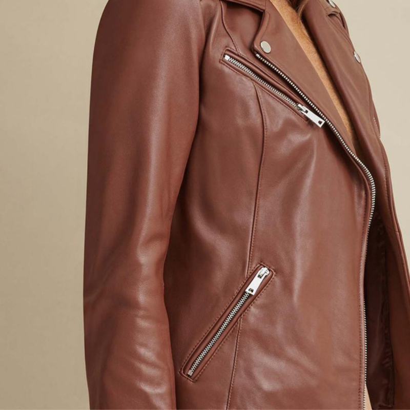 Biker Brown Leather Jacket For Women - skyjackerz