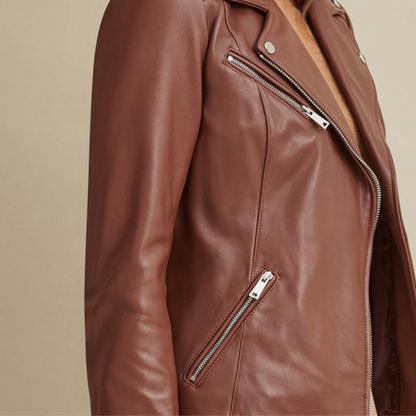 X Small Biker Brown Leather Jacket For Women - skyjackerz