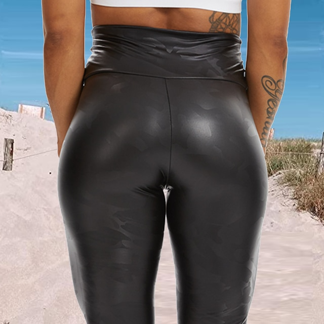 Zebra / S Printed Leather Yoga Pants For Women - skyjackerz