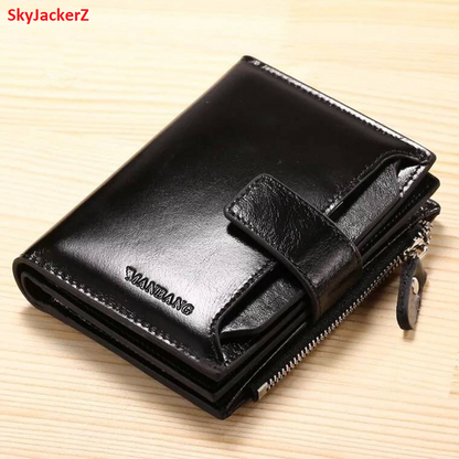 Black Men's Folding Leather Zipper Wallet - skyjackerz
