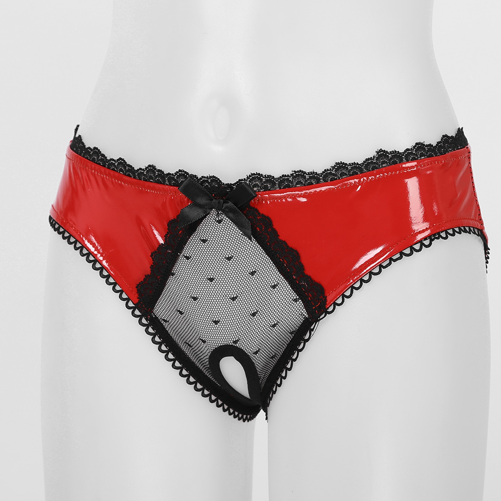 Women's Black Leather Mesh Panties - skyjackerz