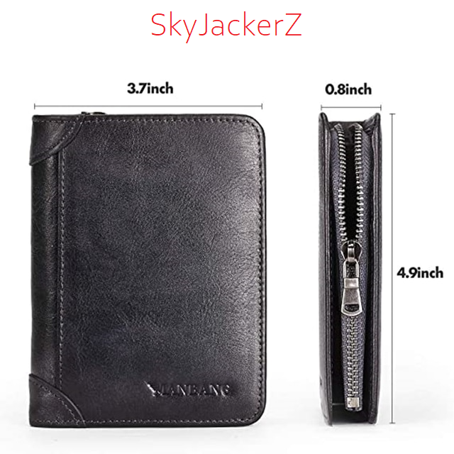 Black Men's Retro Zipper Leather Wallet - skyjackerz