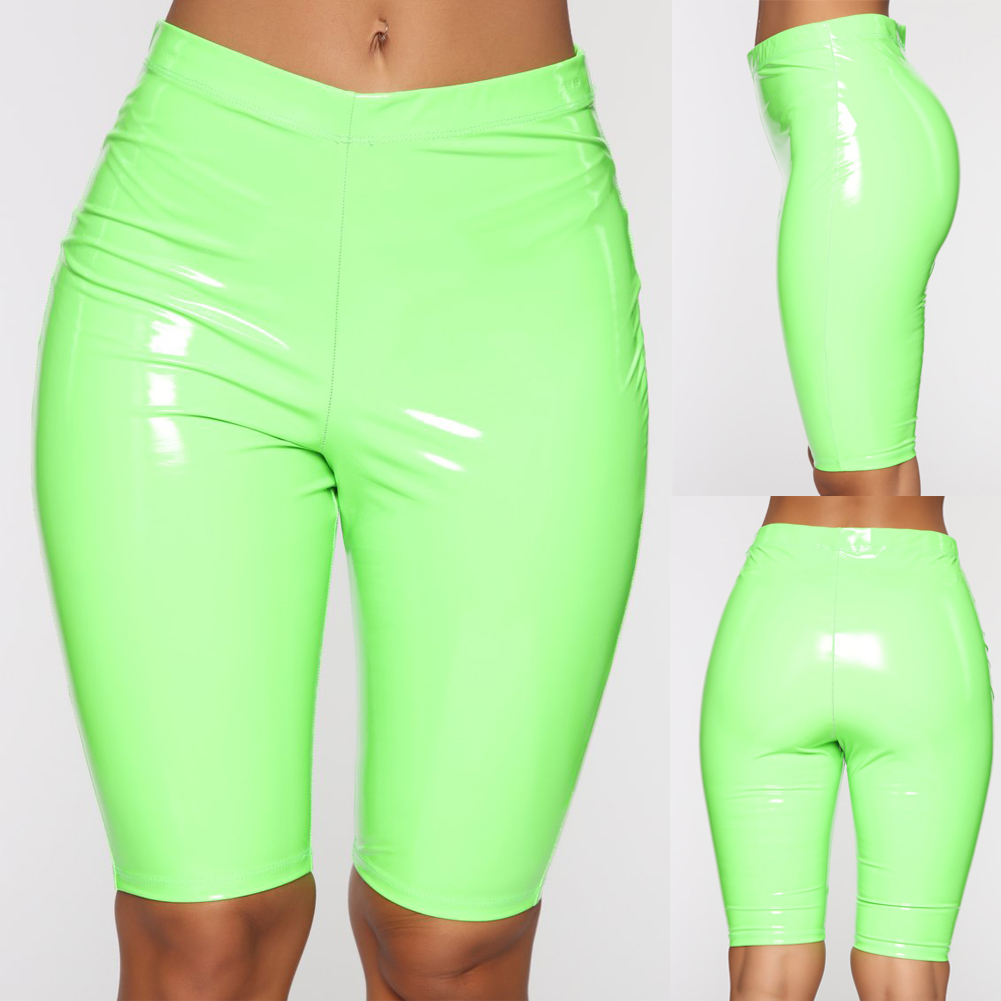 Green / S Women's Shiny Leather Short Pants - skyjackerz