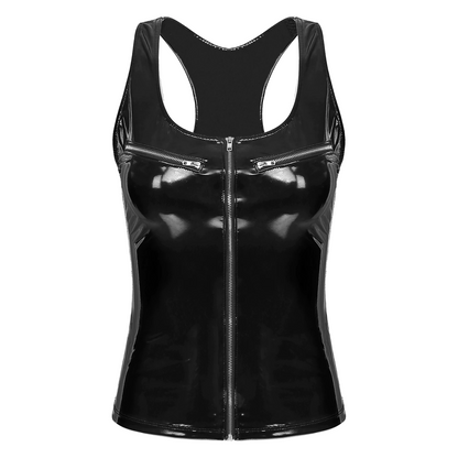 Women's U-Neck Leather Vest - skyjackerz