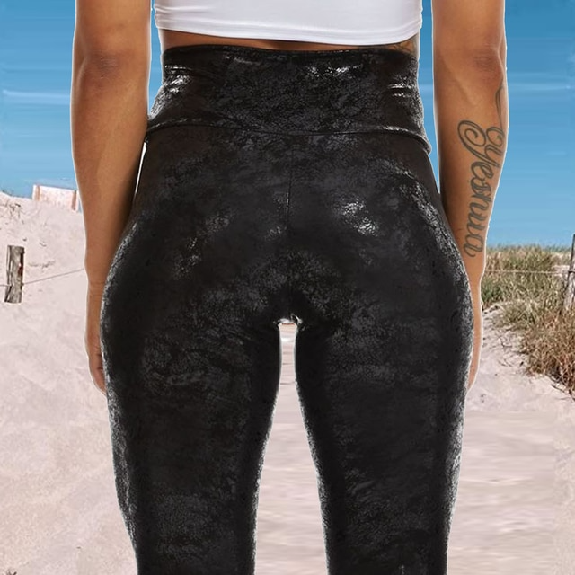 Graffiti / S Printed Leather Yoga Pants For Women - skyjackerz