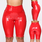 Red / S Women's Shiny Leather Short Pants - skyjackerz