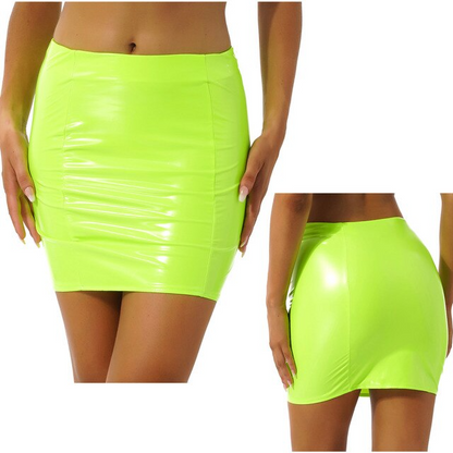 White / S Glossy Latex Miniskirt For Women - skyjackerz